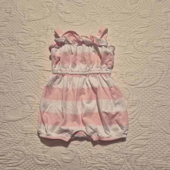 Janie and Jack Other - Janie and Jack girls size 0-3 months pink and white striped romper VGUC